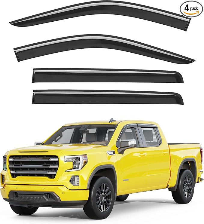 Extra-Thick Window Rain Guards Fit for Chevrolet (Chevy) Silverado GMC Sierra 1500 2500HD 3500HD Crew Cab 2019-2026 Tape-on Window Deflectors Rain Guards Vent Visors Truck Vent Shades