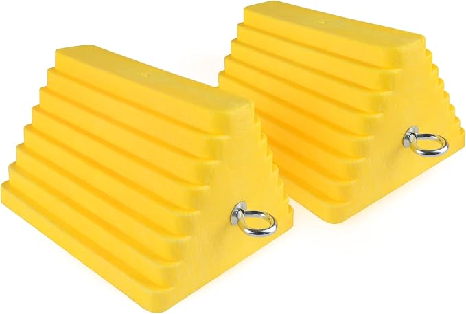 51169 Polyfoam Wheel Chocks with Steel Eyebolt – 2-Pack – 10″ × 8″ × 6″ Heavy-Duty Structural Foam – Bright Yellow – Vehicle & Trailer Safety for Cars, Trucks, RVs, Boats, ATVs