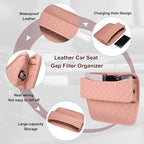 2pcs Car Seat Gap Filler Organizer 11.5 x 8 x 2.1 Inch Leather Universal Car Organizer Storage Box Between Seat and Console for Phone Sunglasses Keys, Pink