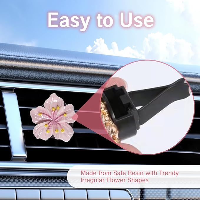 4PCS Cute Car Vent Clips Flower | Air Vent Clips Hawaiian Hibiscus and Cherry Blossom Car Accessories Aesthetic Interior Decor for Women Peach Blossom, Pink