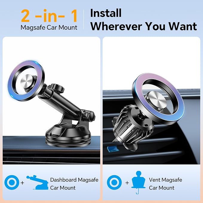 for MagSafe Car Mount【Windshield+Vent+Dash】Magnetic Phone Holder for Car Phone Holder Mount Cell Phone Holders for Your Car Accessories Suction Phone Mount for Car Truck Stand for iPhone 17 16