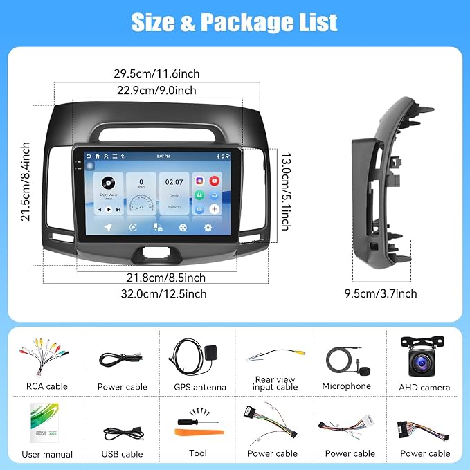 [6+128G] 8-Core Android 15 Car Radio Stereo for Hyundai 2007-2010 with Wireless Carplay&Android Auto,9 Inch Touchscreen Car Radio with Mirror Link Bluetooth FM/RDS DSP HiFi WiFi GPS SWC