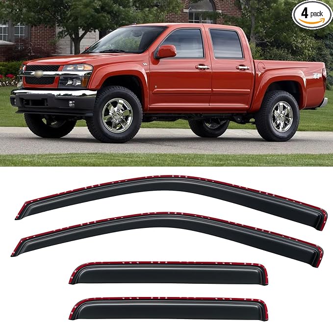 in-Channel Window Visors Rain Guards Shield for 2004-2012 Chevy Colorado/GMC Canyon Crew Cab, Window Vent Wind Deflectors Visors Shades for 04-12 Colorado/Canyon