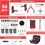 Flat Tire Repair Kit with Air Compressor, 150PSI Portable Air Pump with Auto-Stop & LED, Heavy Duty Tire Plug Kit for Car, SUV, Truck, Jeep, Motorcycle, Roadside Emergency Assistance（Red)