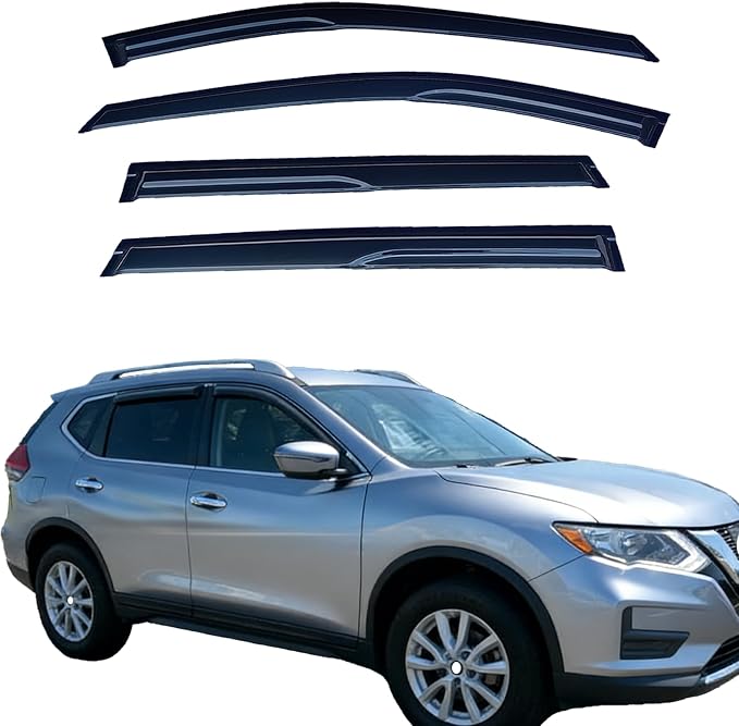 Rain Guards Window Visors for Nissan Rogue 2014-2020,Tape On Black Rain Deflectors for Car Windows, Weatherproof & Easy Installation, Fits S/SV/SL Trims,Truck Accessories-4pcs
