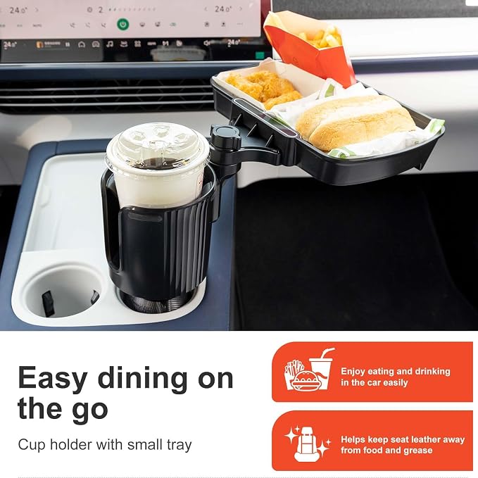 Car Large Cup Holder Expander, 2-in-1 Cupholder Extender with Swivel and Detachable Snack Food Tray Table for Eating, Travel Essentials for Road Trips for Driver. Model B