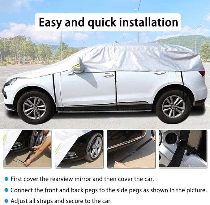 Half Car Cover Windshield Cover Car Body Cover for All Season Sunshade Cover Snow Cover Waterproof 210D Polyester with Cotton (Fit MPV/SUV)