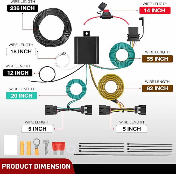 4 Pin Trailer Wiring Harness Kit 56336 Vehicle Standard 4 Way Connector Custom for 2014 2015 2016 2017 2018 2019 2020 2021 2022 2023 2024 2025 Dodge Durango Simple Fit Tow Hitch