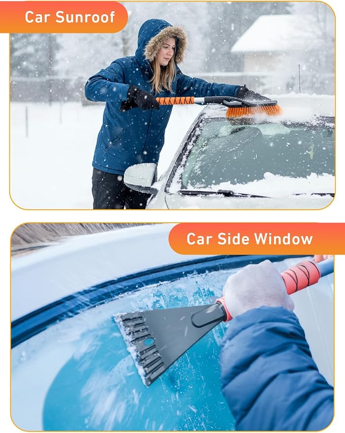 27" Aluminum Ice Scrapers for Car Windshield | Car Snow Scraper Window and Snow Brush with Ergonomic Foam Grip Winter Accessories (Orange)