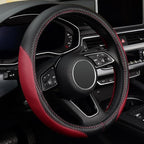 Microfiber Leather Auto Car Steering Wheel Cover, Universal 15 Inch Anti-Slip Wheel Protector, Claret