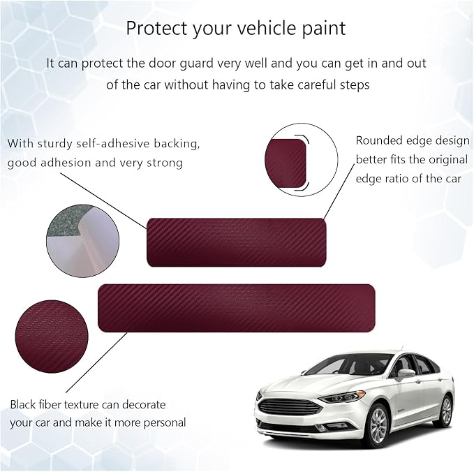 4 PCS Car Door Sill Protector, 3D Carbon Fiber Auto Door Entry Edge Guard Protection Trim, Anti-Scratch Threshold Cover Strips, Sill Protection Sticker for Car SUV Truck (Wine Red)