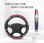 Camo Us Flag Deer Elastic Steering Wheel Cover Non-Slip Breathable Steering Wheel Protector Fit Auto, SUVs, Truck