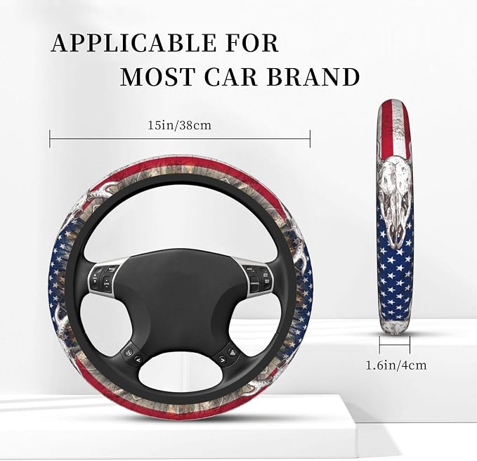 Camo Us Flag Deer Elastic Steering Wheel Cover Non-Slip Breathable Steering Wheel Protector Fit Auto, SUVs, Truck