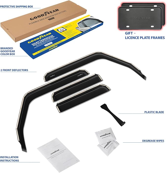 Goodyear Shatterproof in-Channel Window Deflectors for Jeep Gladiator 2020-2026, Rain Guards, Window Visors for Cars, Vent Deflector, Car Accessories, 4 pcs - GY008509