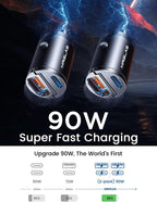 2-Pack 90W USB C Car Charger,[Super Mini Metal] Car Charger Fast Charging, PD+QC3.0 Type C Car Cigarette Lighter USB RV Power Adapter Compatible iPhone 17 16 15 Pro Max iPad Samsung S26 25