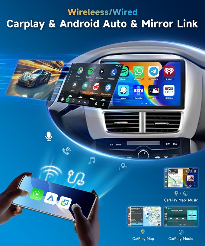 Car Stereo for Honda Pilot 2006 2007 2008 Wireless Carplay Android Auto,9" Touch Screen Radio, Android 15/GPS/5G WiFi/EQ DSP Audio/Bluetooth/SWC/Backup Camera 4Core+64G