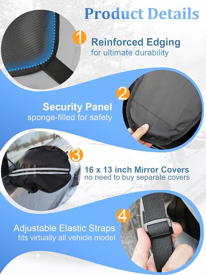 Windshield Cover for Ice and Snow [600D Upgraded Diamond-textured Fabric]– Multi-Layer Cover with Reflective Mirror Covers & Larger Storage Bag|Fit for SUVs, Small Trucks, Sedans| L (72"x50")