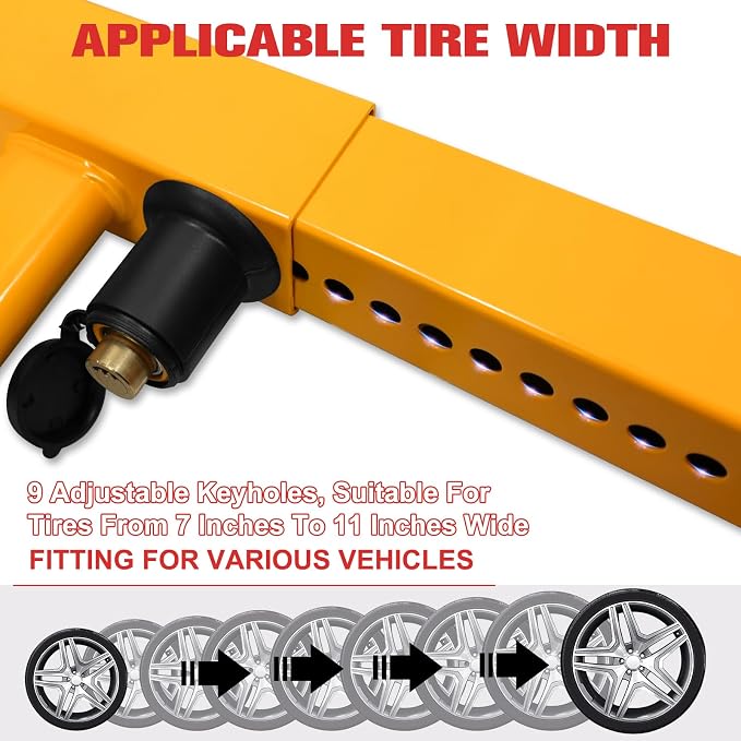 2Pcs Universal Heavy Duty Wheel Lock-Anti Theft Trailer Lock & Car Boot, Adjustable Security Tire 11.4" for Trailers, Cars, Golf Cart, ATV, SUV, RV, Boat, Camper, Motorcycle,6 Keys,Yellow+Black