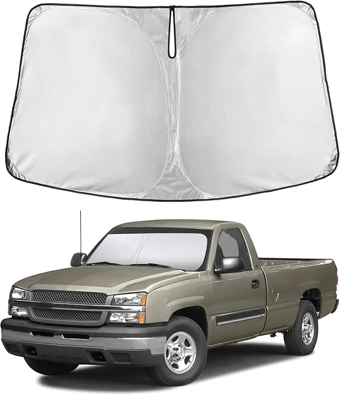 Windshield Sunshade Compatible for Chevrolet Silverado/GMC Sierra 1500 2500 3500 2500HD 1999-2004 2005 2006, Sun Visor for Front Window Sun Shade Cover, UV Heat Protector, Car Accessories
