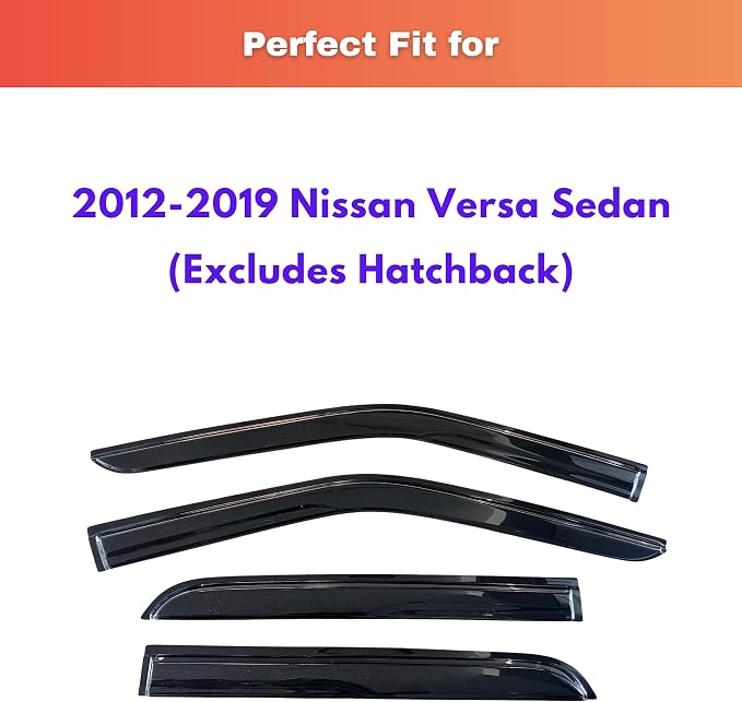 KPY Rain Guards Fit for 2012-2019 Nissan Versa Sedan, Out-Channel Window Visors Vent Wind Deflectors 4PC, Car Accessories for 12-19 Versa Sedan (Excludes Hatchback)