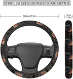 Steering Wheel Cover Vintage Horse Hibiscus Flower Pattern Full Surround Auto Steering Wheel Protector with a Diameter of 15" Steering Wheels Accessories for Car SUV Van Truck