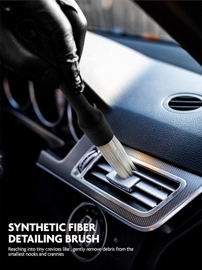 9PCS Car Interior Detailing Set, Microfiber Cloth & Applicator, Single-Head Detailing Brushes, Natural Bristles, Scratch-Free & Ultra-Soft for Seats Leather Care or Cleaning