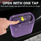 Car Trash Can with Lid, Mini Vehicle Trash Bin Car Dustbin Garbage Organizer,Bling Crystal Automotive Garbage Can Bin Trash Container for Auto Cars, Home, Office,Purple