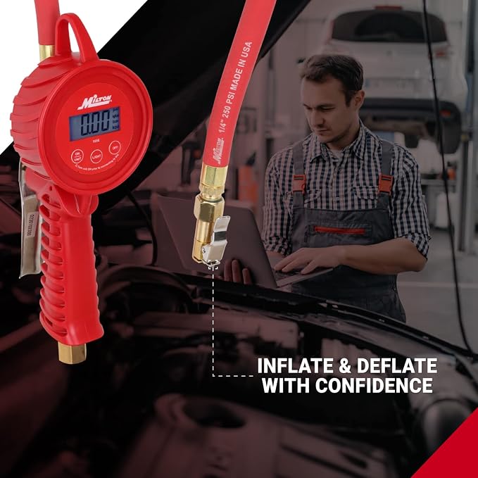 555e: Precision Digital Tire Inflator, Air Pressure Gauge, Grip-Head Air Chuck, 20" Hose, 1/4" Npt, W/Extreme ± 0.1& Accuracy, 10-120 Psi