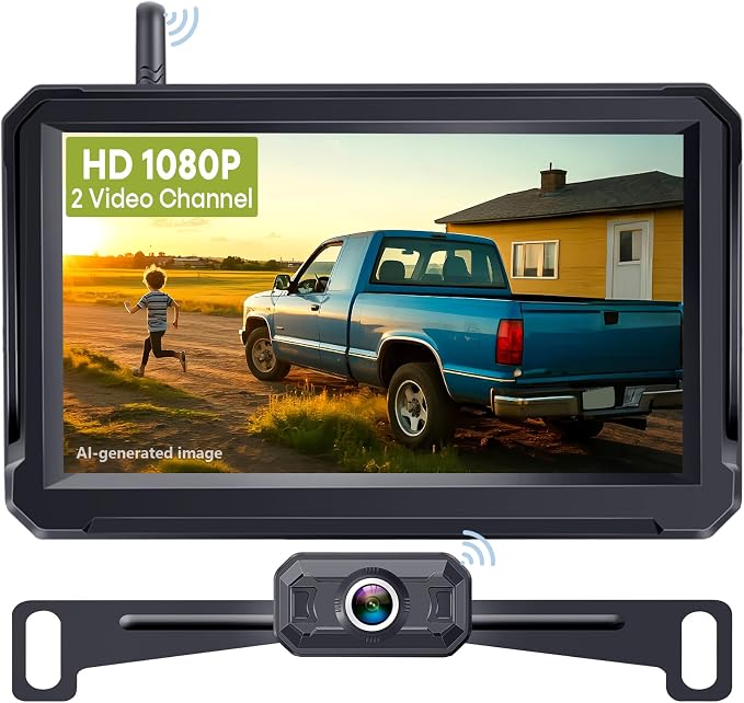 Wireless Backup Camera for Trucks: 5 Inch 1080P HD Display, Backup Camera for Car,Truck, IP69K Waterproof, Night Vision, Dual-Camera Support, DIY Installation, Customizable Parking Lines H21