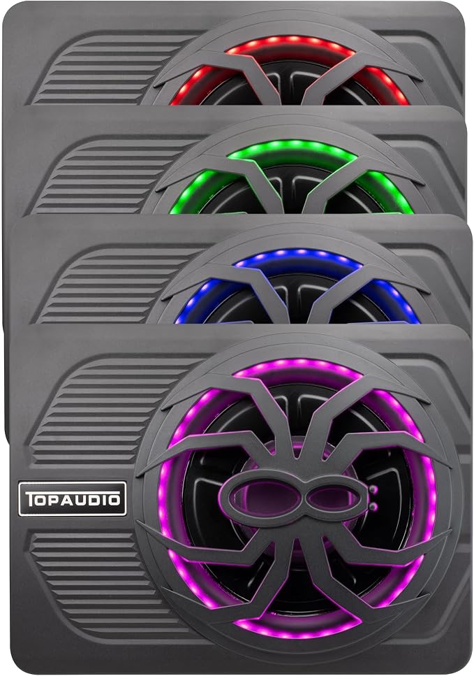 Slim subwoofer underseat with amp Active Powered Car- 800, Low Profile, 10" Inch, Remote Subwoofer Control, Built in Amplifier, for Truck,with Blue LED Light (TOP10L-LED)