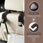 2PCS Car Seat Headrest Hook, Cute Heart Vehicle Backseat Purse Bag Hanger Organizer, Auto Seat Back Storage Holder for Groceries Coats Umbrellas, Universal for Vehicles (Black)