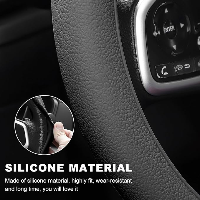 Car Steering Wheel Cover, 13 to 14.17 inches Anti-Slip Silicone Steering Wheel Protector, Soft Flexible Shock-Absorbent Steering Wheel Protective Cover for Most Car Models (Black)