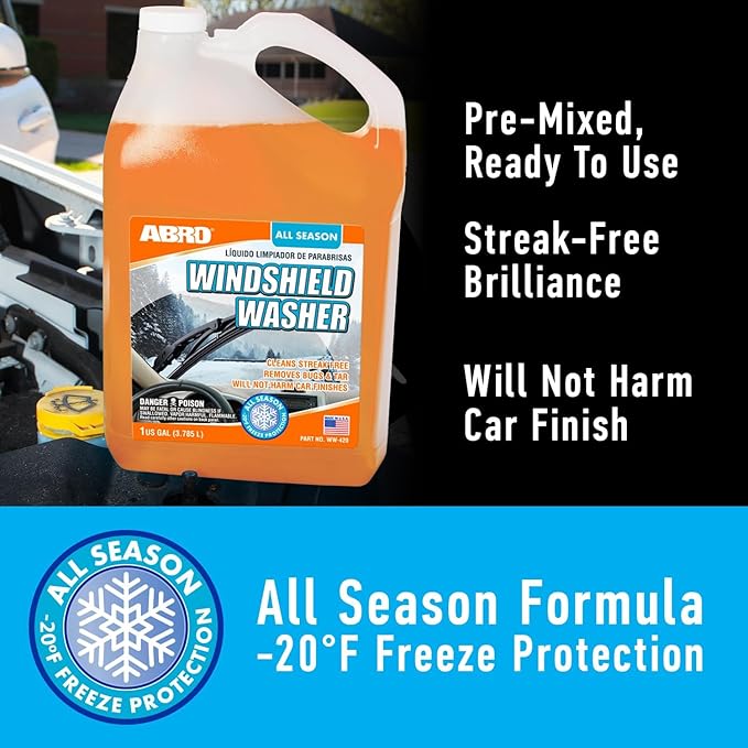 Car Windshield Washer Fluid: 1 Gallon, All Season/Weather Vehicle Window Cleaner | Streak-Free Clean | Bug and Tar Remover for Cars - 2 Pack