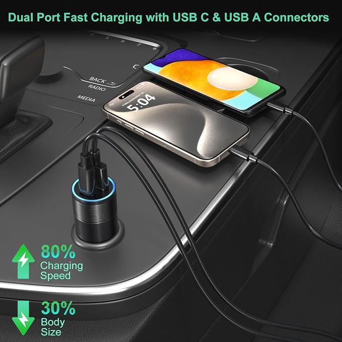 6 Pack USB C Car Charger, 38W Dual 12V USB-C & USB-A Car Charger Multi Port QC+PD 3.0 Fast Charging Cigarette Lighter Adapter Phone Plug for iPhone 17 16 15 14 13 12 Pro Galaxy Pixel Android