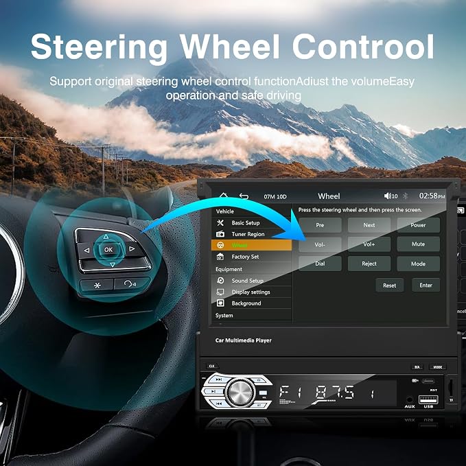 Single-Din-Touchscreen-Radio,Carplay&Android Auto,Car Stereo Backup Camera | Bluetooth/FM/RDS Radio/Type-C/USB/SD/MP4/MP5 Player