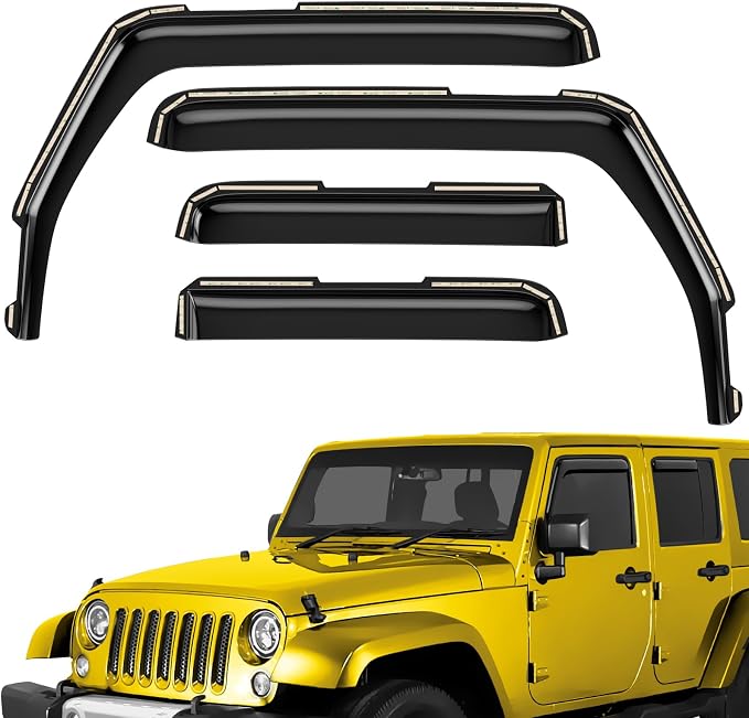 Extra Durable Window Deflectors in-Channel Window Visors Rain Guards Fit for Jeep Wrangler JK 2007-2018, Sun Visors, Wind Vent for Shades, Exterior Car Accessories - 4pcs. AG0263