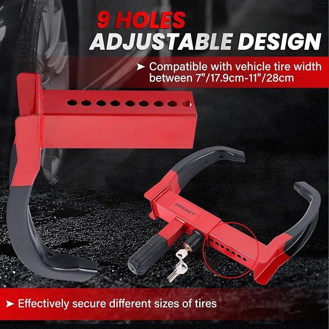 2 Pack Trailer Wheel Lock | Heavy Duty Anti Theft Wheel Clamp Lock with 3 Keys Adjustable Security Tire Lock Fits 7-11" Width Tyres, Great Deterrent for Trailers Car SUV Boats ATVs (Red-Black)
