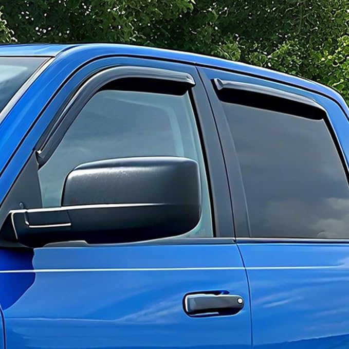 Window Visors Rain Guards for 2009-2024 Dodge Ram 1500 (19-24 Classic Body) | 10-25 Ram 2500/3500, Crew Cab Only, Window Deflectors, Vent Visor, Sun Shades, Window Shields, Truck Accessories, Dark Smoke