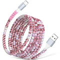 USB A to USB C Cable 6FT,Beaded Charger Cord for iPhone 17 16 Pro Max 17e 15 Car play,Cute Type C Car Charger Charging Cord for iPad 10 11th A16/Samsung S26 S25 S24/Android Phone Girls Women,PurpleRed