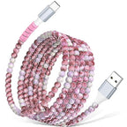 USB A to USB C Cable 6FT,Beaded Charger Cord for iPhone 17 16 Pro Max 17e 15 Car play,Cute Type C Car Charger Charging Cord for iPad 10 11th A16/Samsung S26 S25 S24/Android Phone Girls Women,PurpleRed