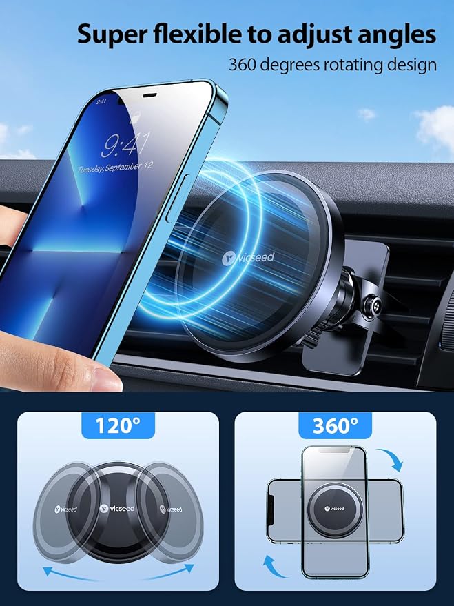 for MagSafe Car Mount [Upgraded Strongest Magnet Power] Magnetic Phone Holder for Car Vent 360 Adjustable Magnetic Car Phone Holder Mount for iPhone 17 Pro Max 16 15 14 13 12 Plus Mini
