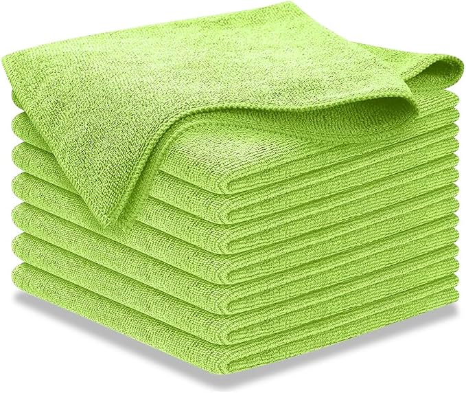 Microfiber Cleaning Cloth Light Green - 8 Pcs 12.5"x12.5" - High Performance - 1200 Washes, Ultra Absorbent Towels Weave Grime & Liquid for Streak-Free Mirror Shine - Car Washing Cloth