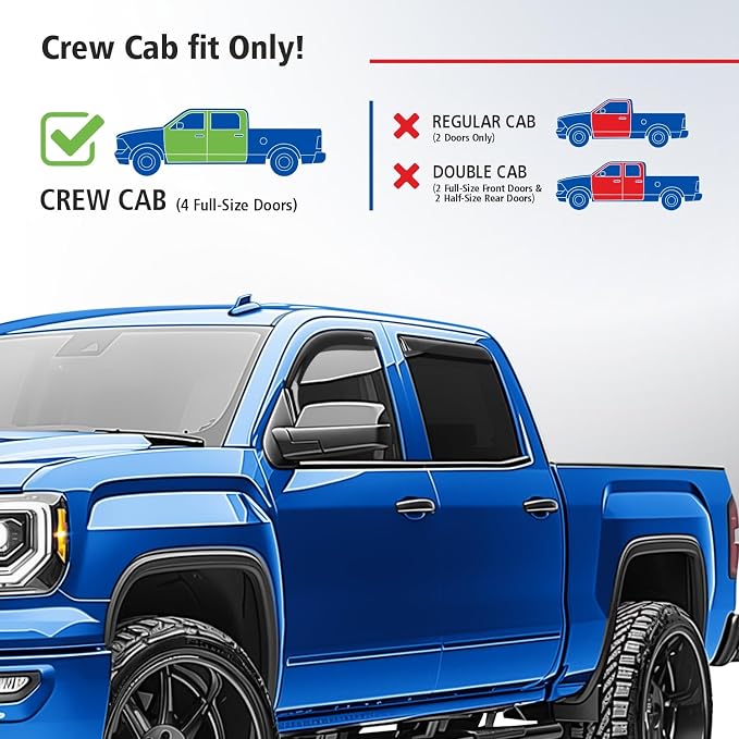 Goodyear Shatterproof in-Channel Window Deflectors for GMC Sierra 2014-2018 Crew Cab, Rain Guards, Window Visors for Cars, Vent Deflector, Car Accessories, 4 pcs - GY009002