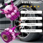4PCS Crown Bling Tire Stem Valve Caps, Crystal Diamond Car Wheel Tire Valve Caps Universal Copper Core Stem Covers for Cars, SUV, Trucks, Bikes, Motorcycles, Bicycles (Purple & Pink)