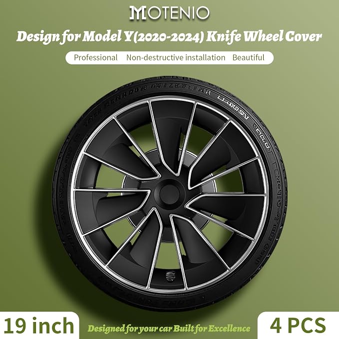 for Tesla Wheel Cover 19 inch, for Tesla Model Y(2020-2024) Wheel Covers, Wheel Cover Silver Black Knife Style 4PCS Hubcaps 19inch Rim Full Cover Hubcaps Decoration Accessories