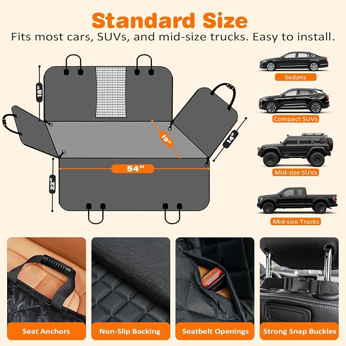 4 in 1 Dog Car Seat Cover for Back Seat, Waterproof Dog Hammock with Mesh Window and Side Flap Pet Car Seat Protector Dogs Backseat Cover for Cars, SUVs & Mid-Size Trucks
