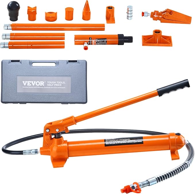 Porta Power Kit, 12 Ton Load, Portable Hydraulic Jack with 4.6 ft Extended Oil Hose, Long Handle Design, Auto Body Frame Repair Kit with Portable Storage Case for Car Repair, Truck, Farm