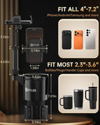 Cup Holder Phone Holder for Car, 2 in 1 Cup Holder Phone Mount with Adjustable Base, Long-Arm Supports 360° Rotation, Car Phone Holder Compatible with All Phones| Anti-Slip&No Shake Design