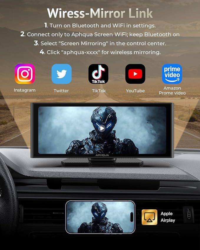 Carplay Screen for Car, 10.26" Wireless Car Play for Apple Carplay & Android Auto,4K Dash Cam,1080p Backup Camera DVR,Car Audio Receivers GPS Navigation Mirror Link, Bluetooth,FM, Siri