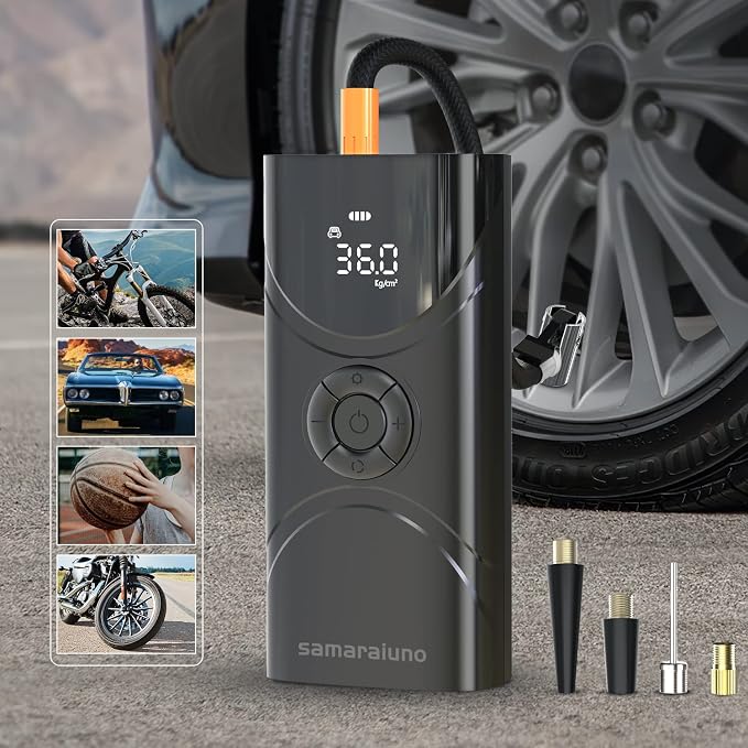Tire Inflator Portable Air Compressor, 150PSI Cordless Tire Pump with Rechargeable Li-ion Battery 6000mAh, Digital Electric Air Pump with Emergency LED Light for Car, Tires, Bicycle, Motorcycle, Balls